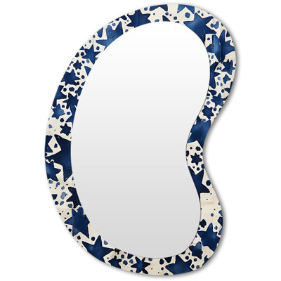 Friedericke Starry night skies - Abstract Shapes Irregular Shape Mirror, Blue Asymmetrical Unique Wall Mirror, Printed Metal Art