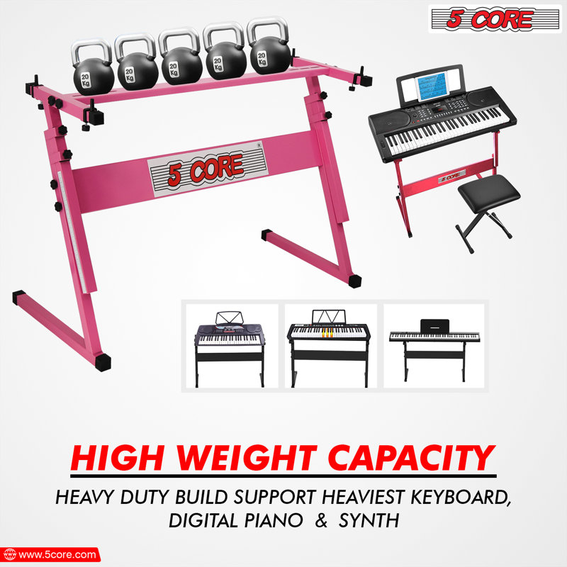 5 Core Keyboard Stand Adjustable z Style Piano Riser + Keyboard Piano Bench PINK