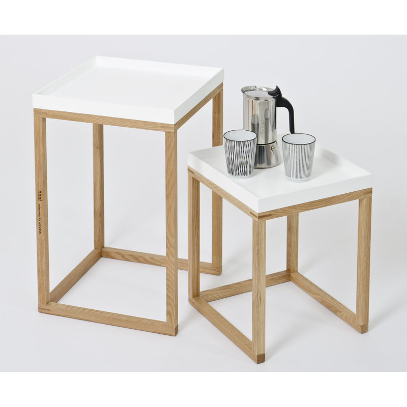 Bostic 2‑Piece Nest of Tables – Solid Wood Modern Side Tables for Living Rooms, White