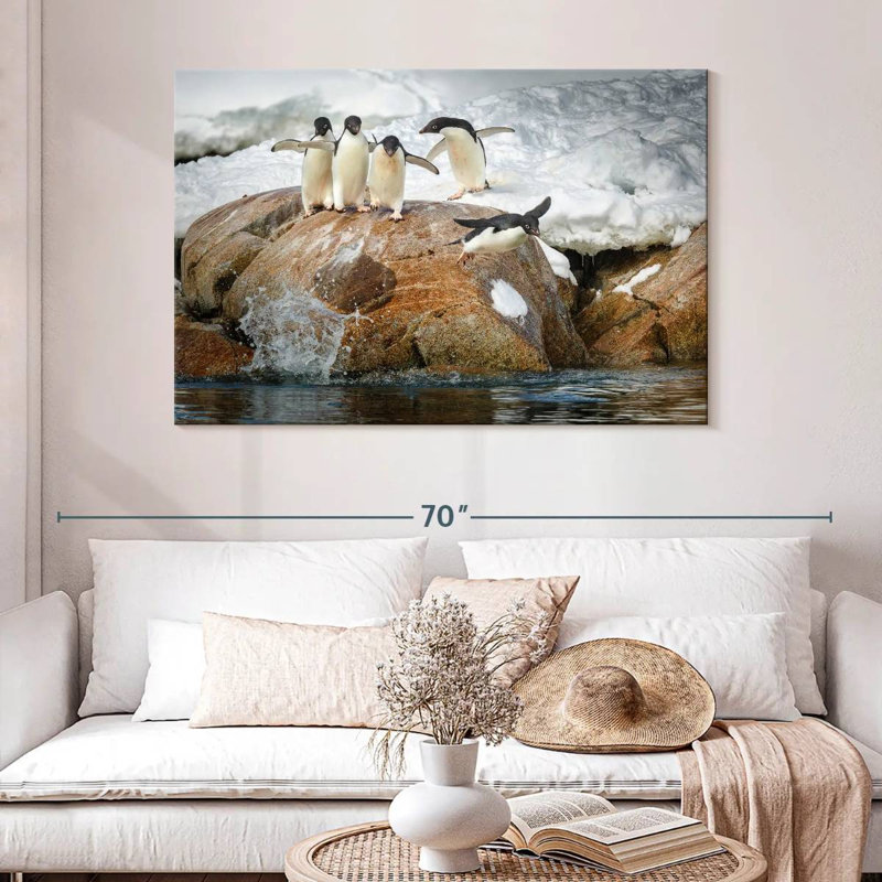 Penguins Diving Into Water, 32" H x 48" W