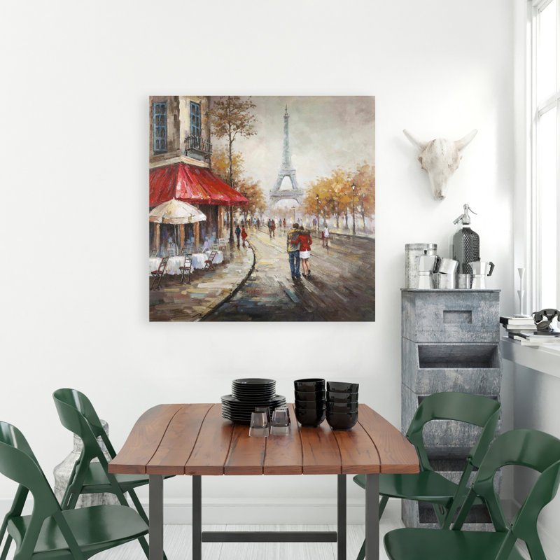 Couple marchant dans la rue Paris - Toile brune décor à la maison