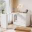 Bureau de meuble-lavabo de coin moderne avec rangement, meuble-lavabo de maquillage en L avec plateau tournant et armoire