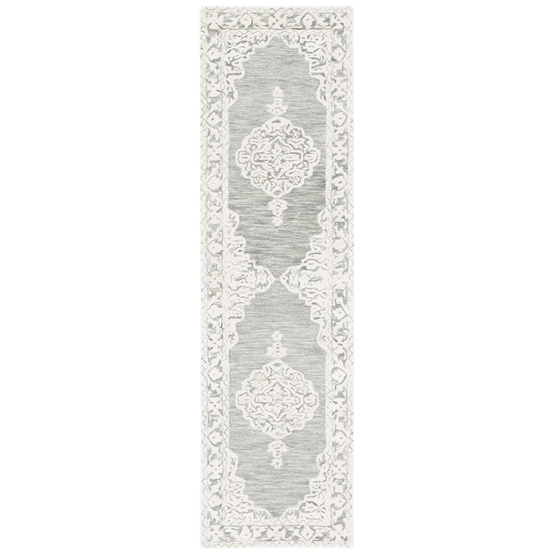 Micro-Loop Hand Tufted Wool/Cotton Oriental Rug in Gray, Runner 2'3" x 8'