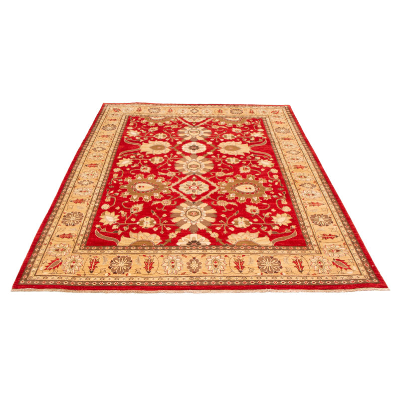 Tapis rouge / brun en laine noué à la main de conception unique 8 pi 10 po x 11 pi 3 po New Age Chobi