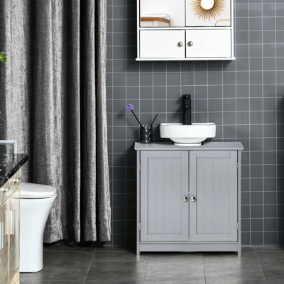 Bathroom Under Sink Cabinetry - Gray, Space Saving Vanity With U-Shape Cut-Out And Adjustable Shelf For Daily Hygiene Product Use Storage Organization Requirements Gray Cabinet , Base Internal