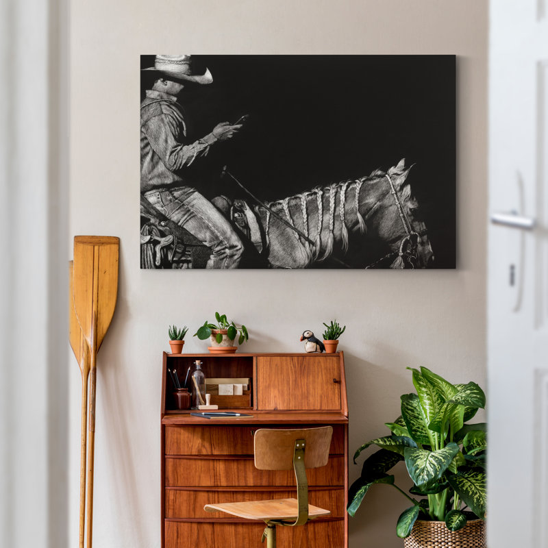 Cowboy scratchboard II-impression d’art graphique sur toile, H 36 po x l 24 po x P 1 po