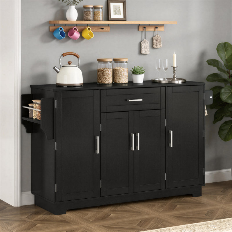 54.8-Inch U-Shaped Sideboard, Four Doors, One Drawer, Large-Capacity Storage, With Adjustable Shelves, Versatile Storage Cabinet For Dining Room And Kitchen, Black.