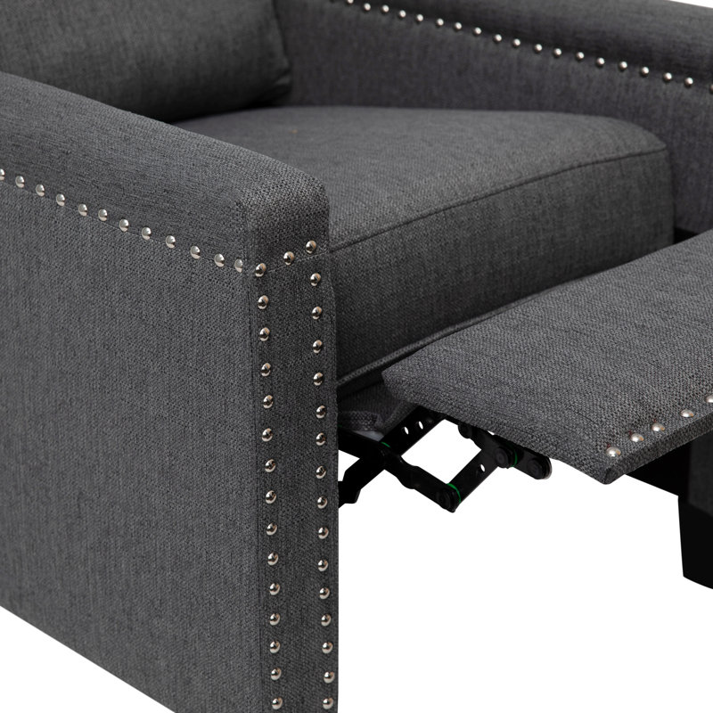 Gray Fabric Push Back Recliner with Nailhead Trim