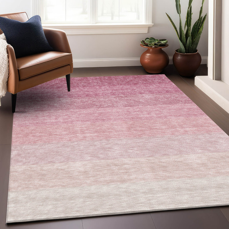 Tapis rose Prisco lavable à la machine de qualité supérieure, Rectangle 2 pi 6 po x 3 pi 10 po