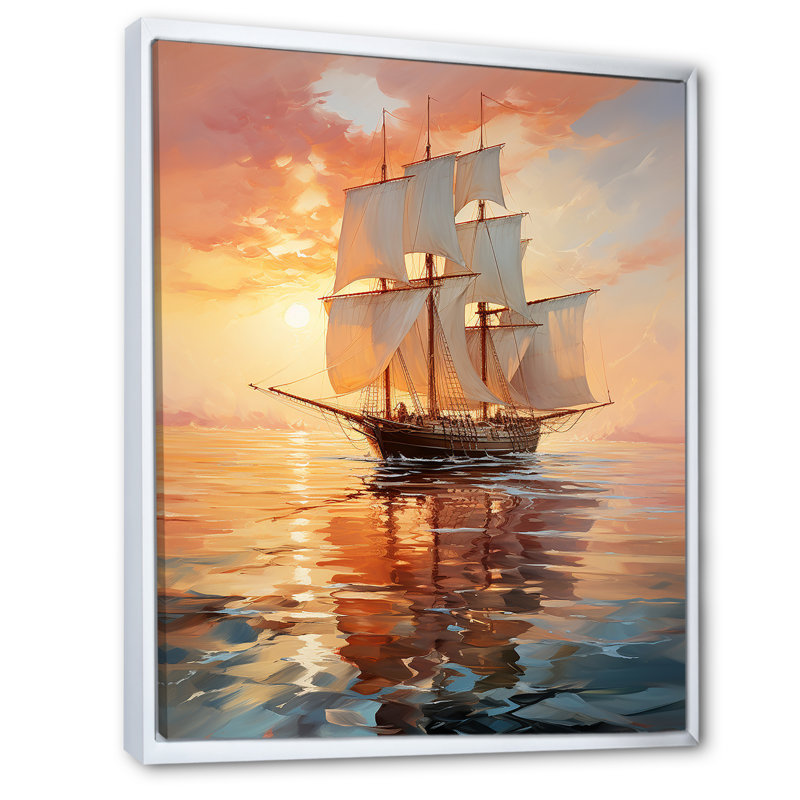 Voilier, eaux éthérées I sur toile, L 12 po x H 20 po, Cadre flottant blanc