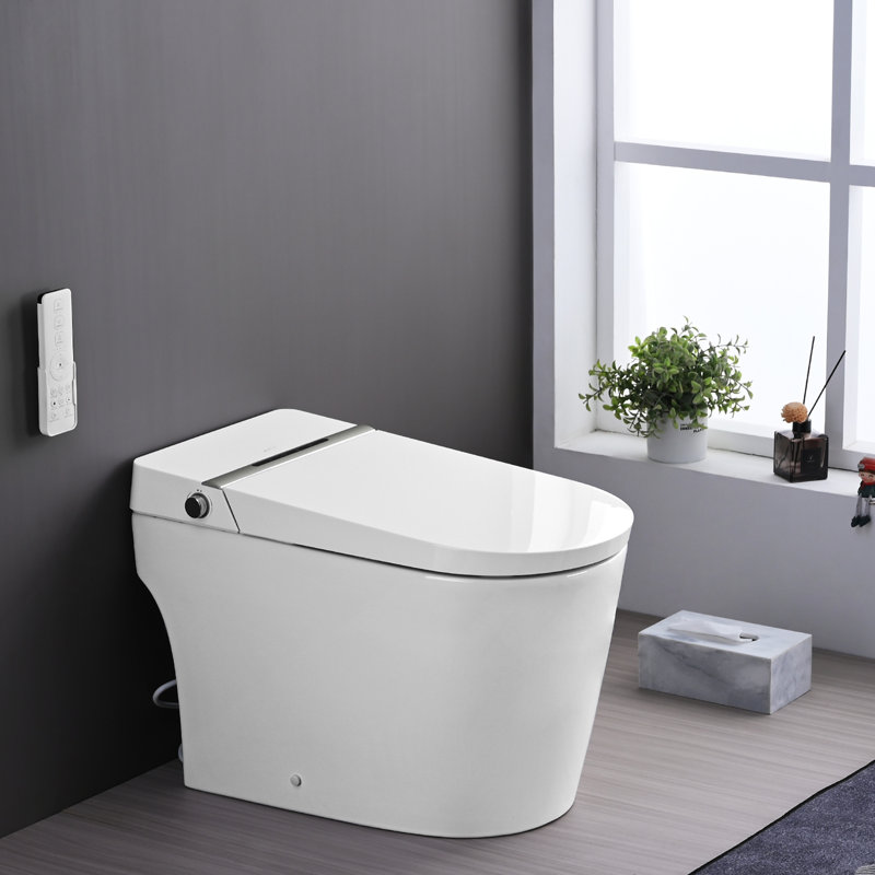 Smart Toilet Bidet Combo With Foot Sensor Open Cover/Seat, LED Display, Self-Cleaning Nozzle, Heated Seat, Night Light, Knob Control, Soft Close, Auto Flush, With Remote Control