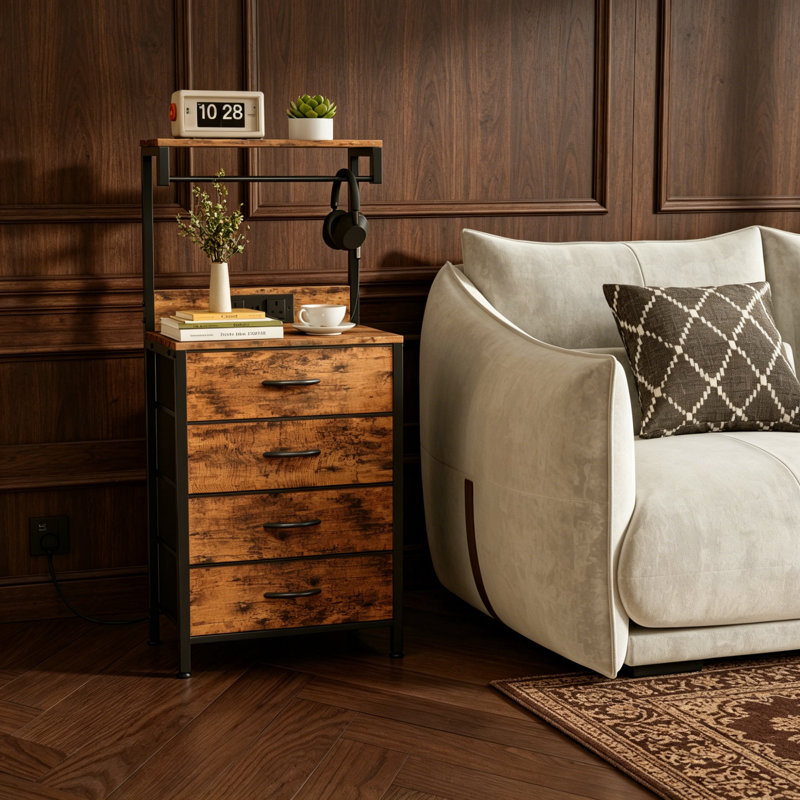 38.5cm W Metal Bedside Table