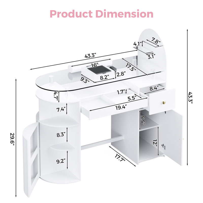 Table de manucure avec dépoussiéreur, bureau professionnel Nail Tech avec plateau en verre trempé, armoire de rangement et tiroir