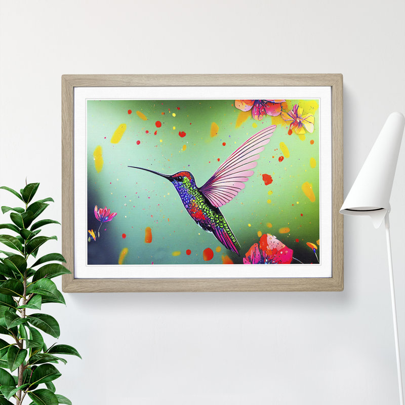 Colourful Hummingbird Vol.1 - Print, Oak Framed, 34cm H x 46cm W x 2cm D