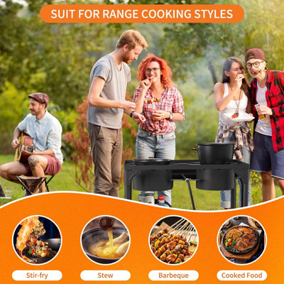 Poêle au gaz SKOK à 2 brûleurs, brûleur au propane extérieur à haute pression avec pieds détachables, brûleur de camping extérieur de 150 000 BTU avec régulateur de 0 à 20 PSI pour le camping, la cour et la cuisine extérieure