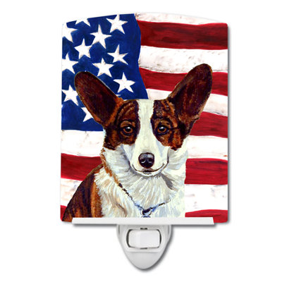 Drapeau américain avec éclairage en céramique terrier fox american