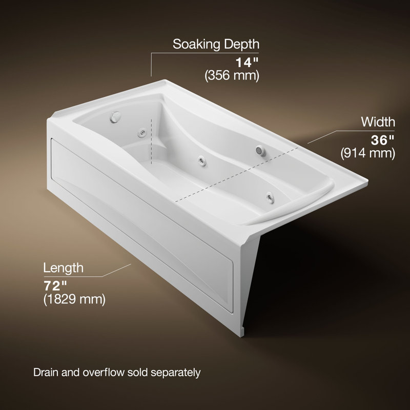 Mariposa® 72" x 36" Whirpool Bathtub, White, Left