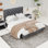 Lit plateforme tapissier en velours avec tête de lit capitonnée, grand lit, gris