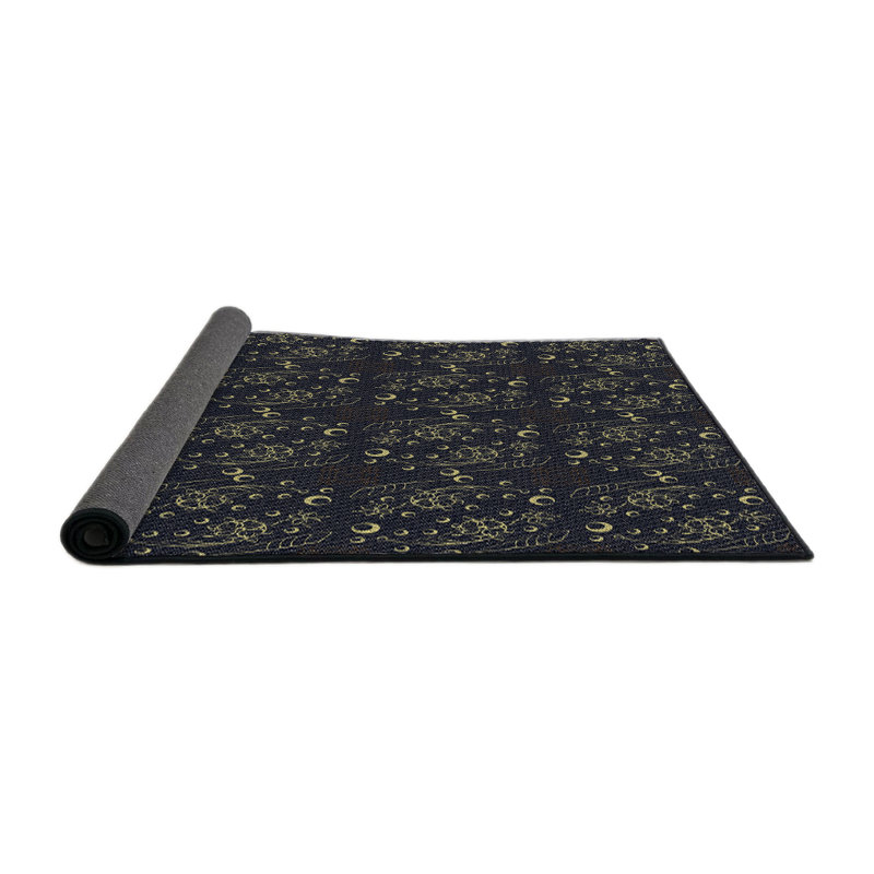 Tapis bleu/jaune à motifs, Rond 6 pi