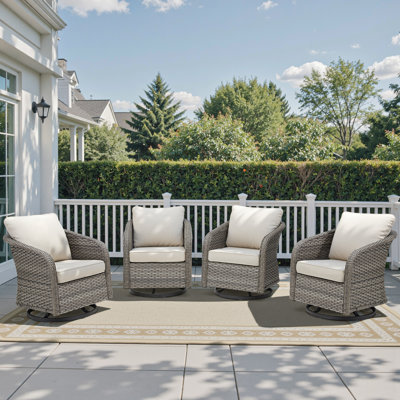 Ensemble de chaises de patio pivotantes d'extérieur de luxe, ensemble de 4 chaises d'extérieur pivotantes en osier, ensemble de 4 meubles de patio pour porche, terrasse, véranda, cour, bord de piscine