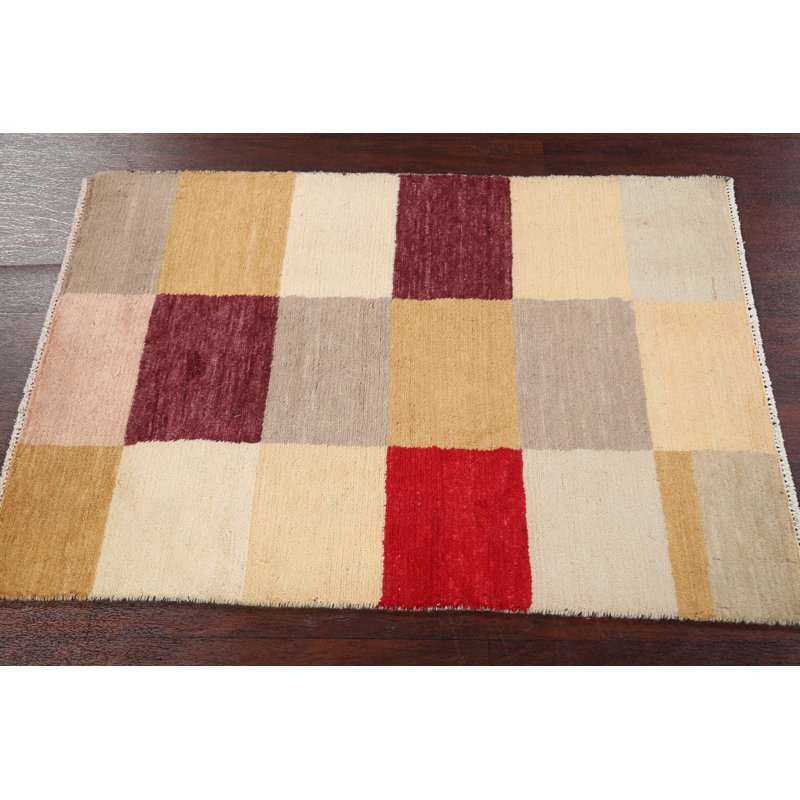 Tapis multicolore noué à la main de conception unique 2 pi 6 po x 3 pi 8 po