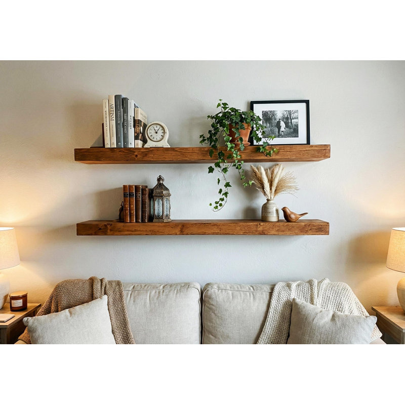 Ensemble de deux tablettes flottantes en bois - 5 cm d'épaisseur - 20 cm de profondeur, 2" H x 48" L x 8" D