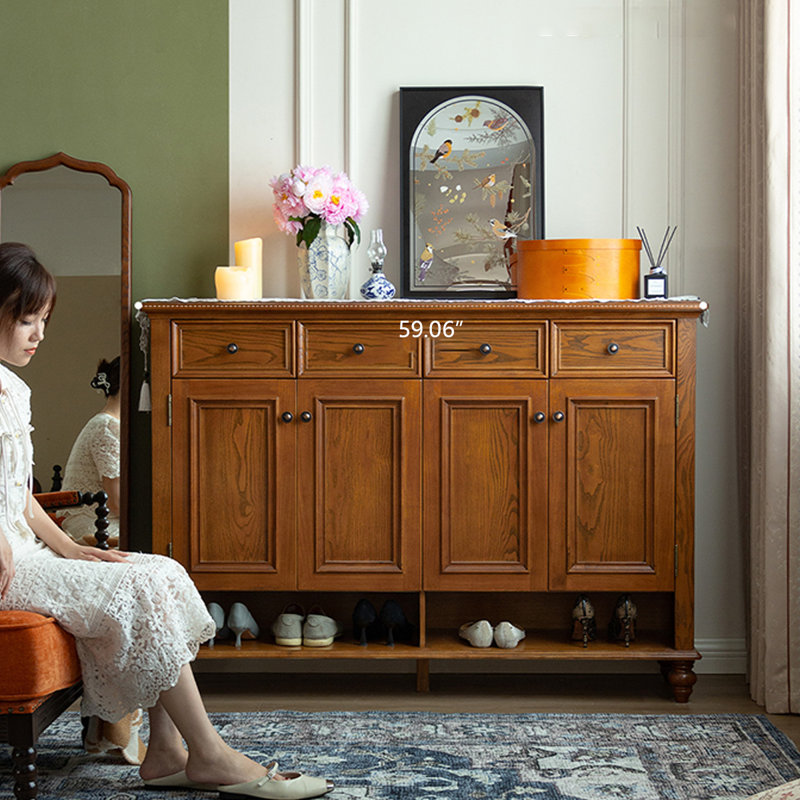 Brown Solid Wood Shoe Storage Bench