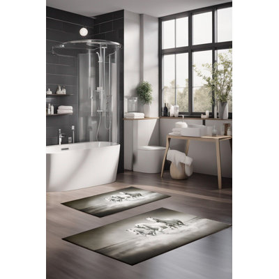 Eakly Luxury Bathmat Set (2 Pieces), 100% Polyester, 16.0 x 23.6 inches & 23.6 x 39.4 inches | Non-Slip Antibacterial Design, 0.3 in Pile Height | Machine Washable, Durable & Easy to Clean | Ideal for Bathroom Décor