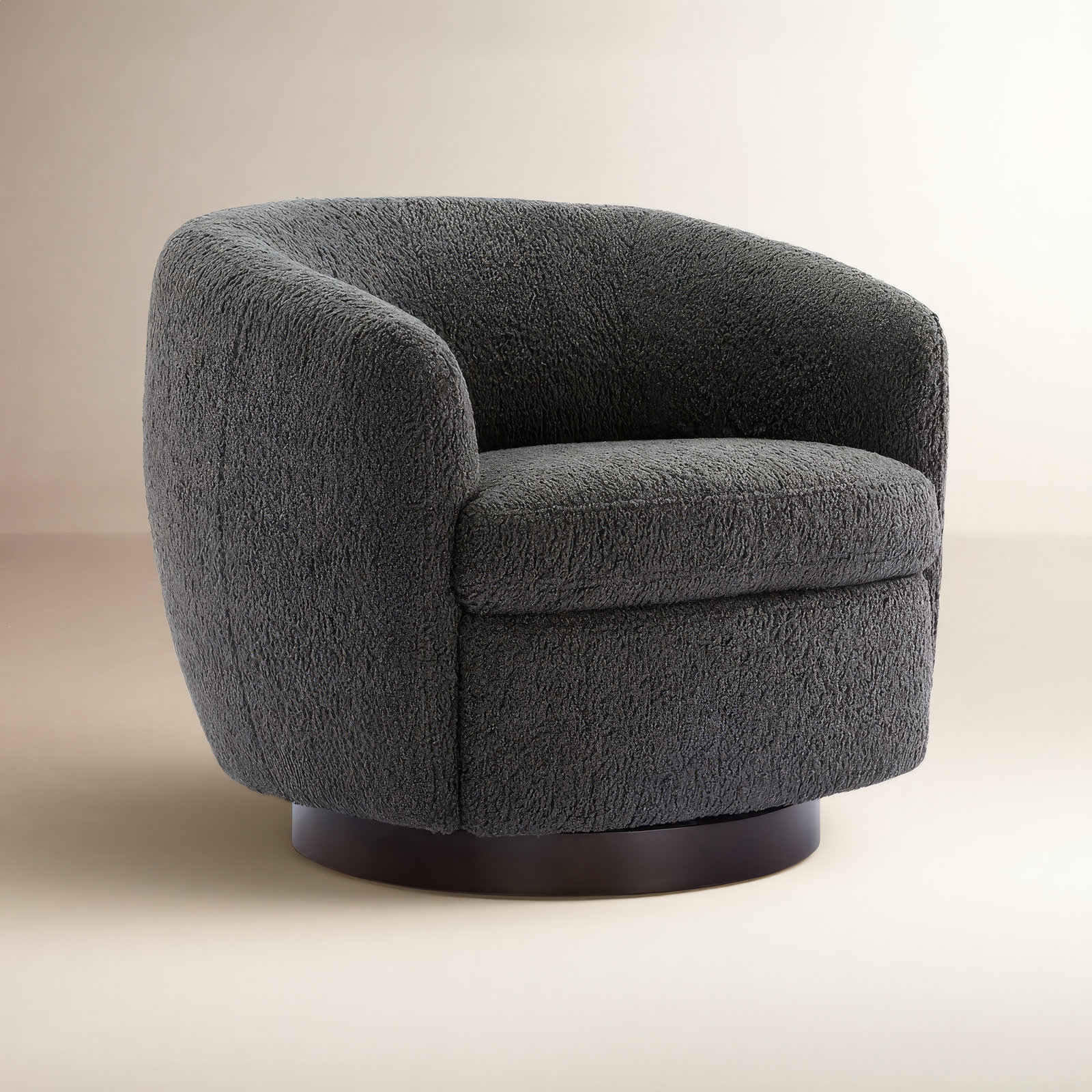 Marcy Linen Swivel Barrel Chair, Aries Grey Boucle