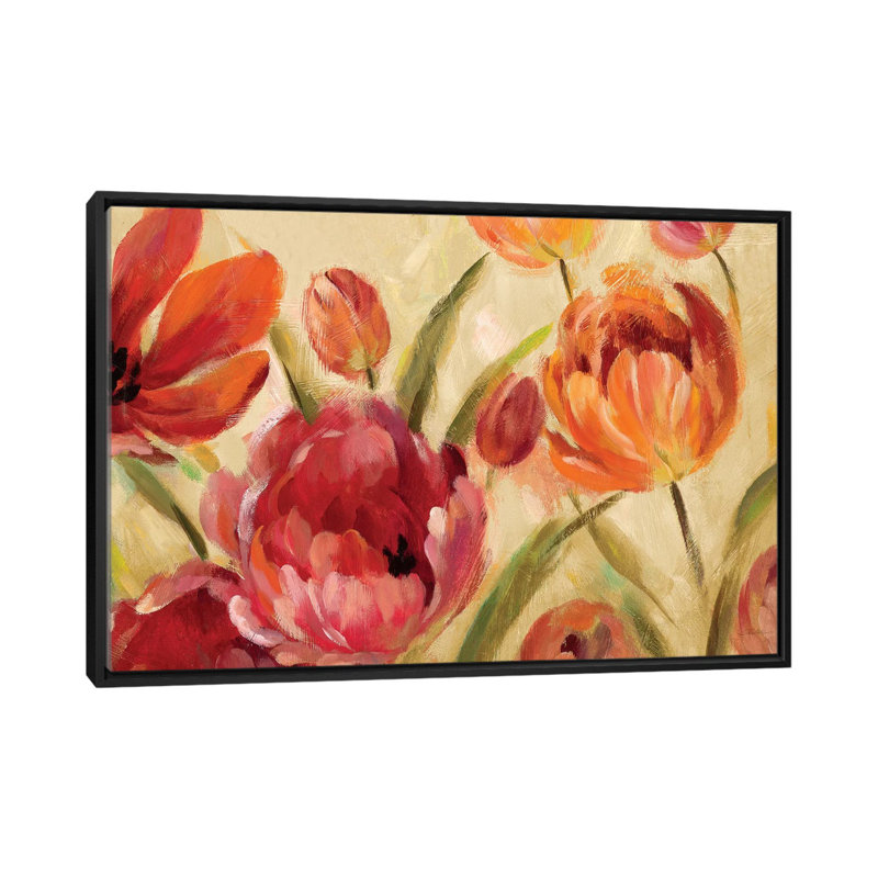 " Expressive Tulips " by Silvia Vassileva, 18" H x 26" W x 1.5" D, Black Framed Canvas, No Matte