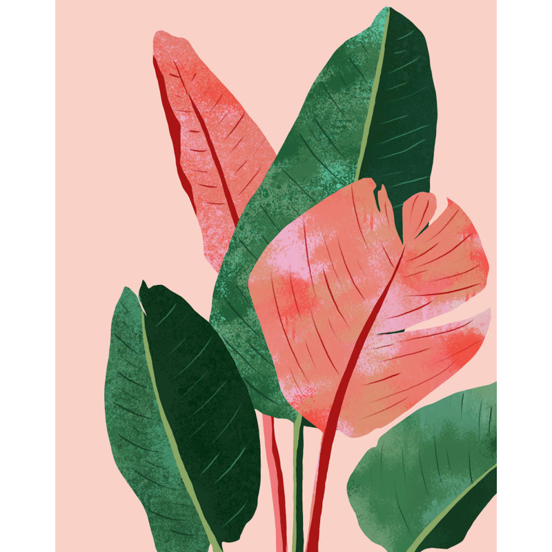 "Blush Tropical", art mural texturé encadré, Noyer, H 24 po x l 18 po