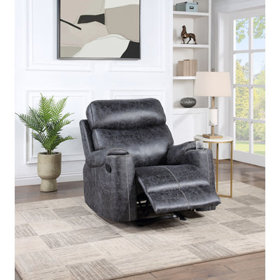 Hirah Dark Grey Microfiber Manual Recliner Chair With Cupholder Function