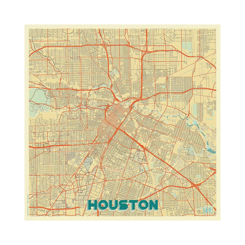 Houston Retro Urban Blueprint Map 1 Piece Wrapped Canvas Wall Art, 45.72 cm H x 45.72 cm W x 1.91 cm D