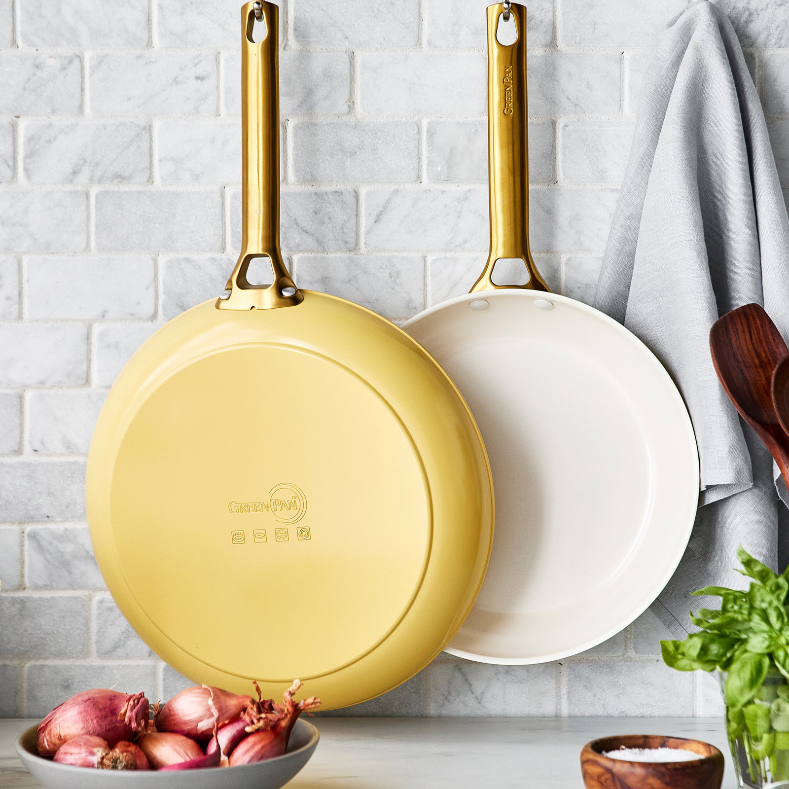 GreenPan Reserve 2-Piece Frying Pan Set, White/Yellow