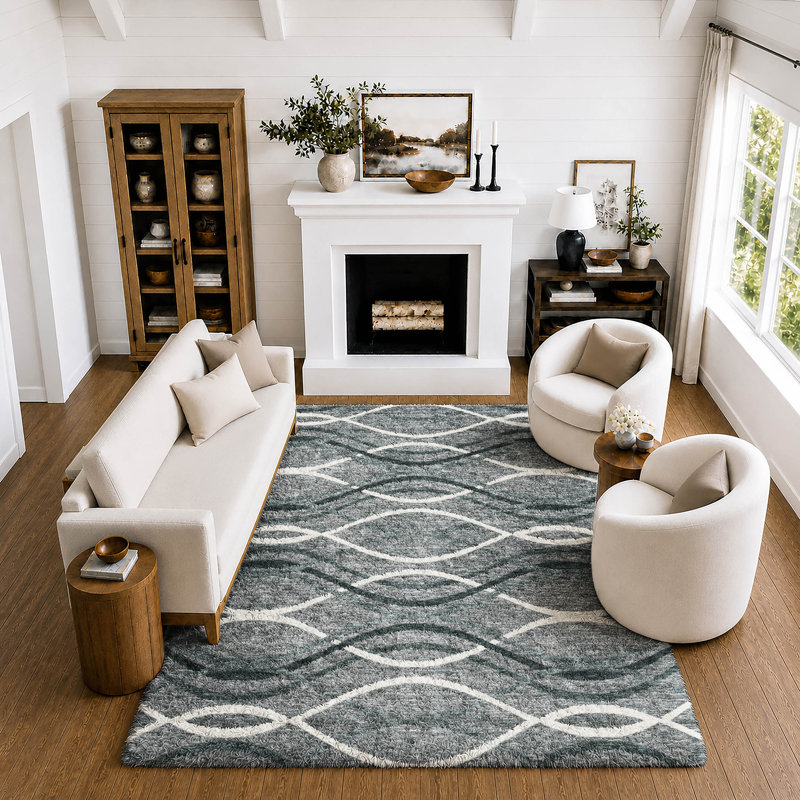 Tapis Dream Shag Waves ADS757, lavable à la machine, de qualité supérieure, Grey, 8' x 10'