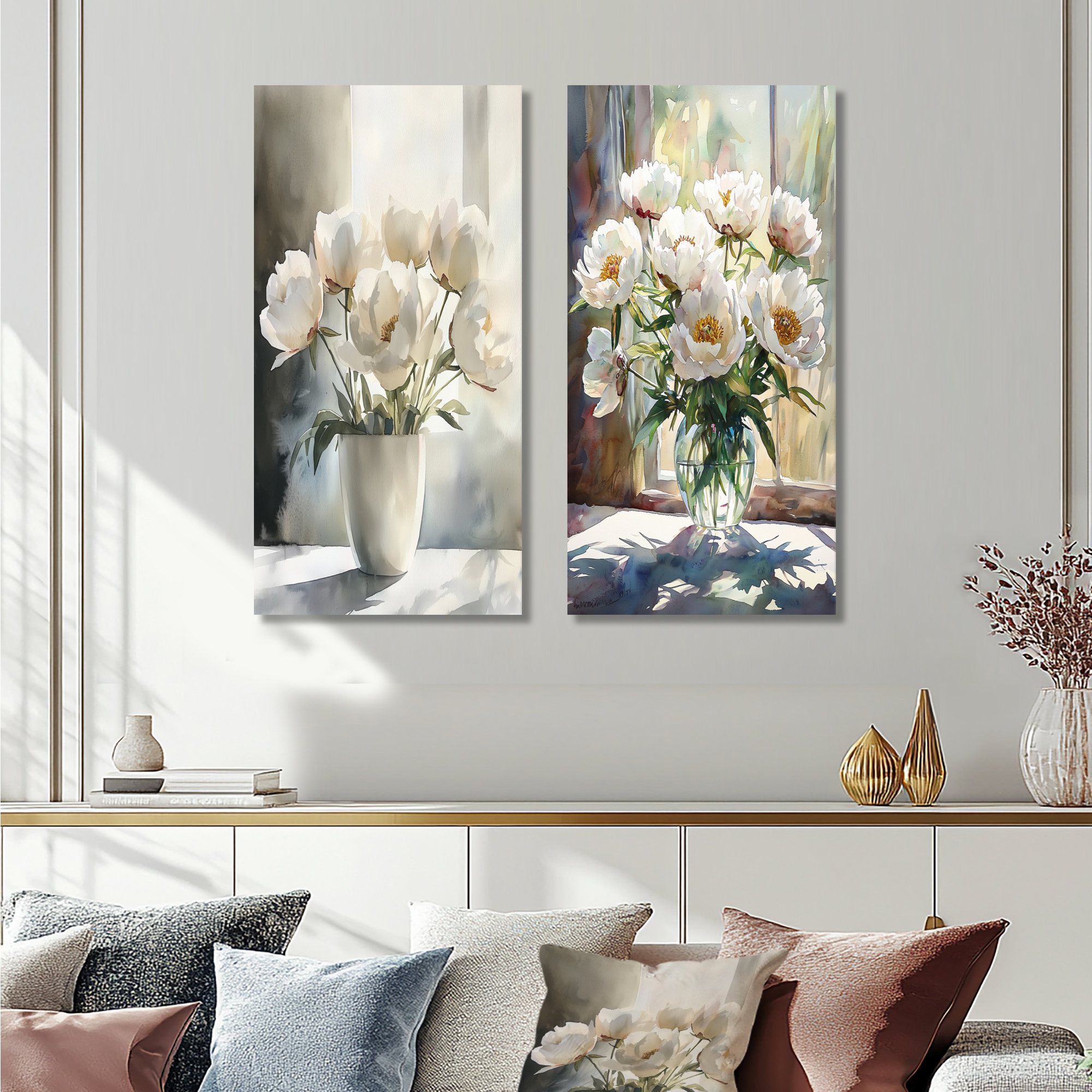 Red Barrel Studio® Peonies And Geometric Shadows I - Floral Wall Art 2 ...