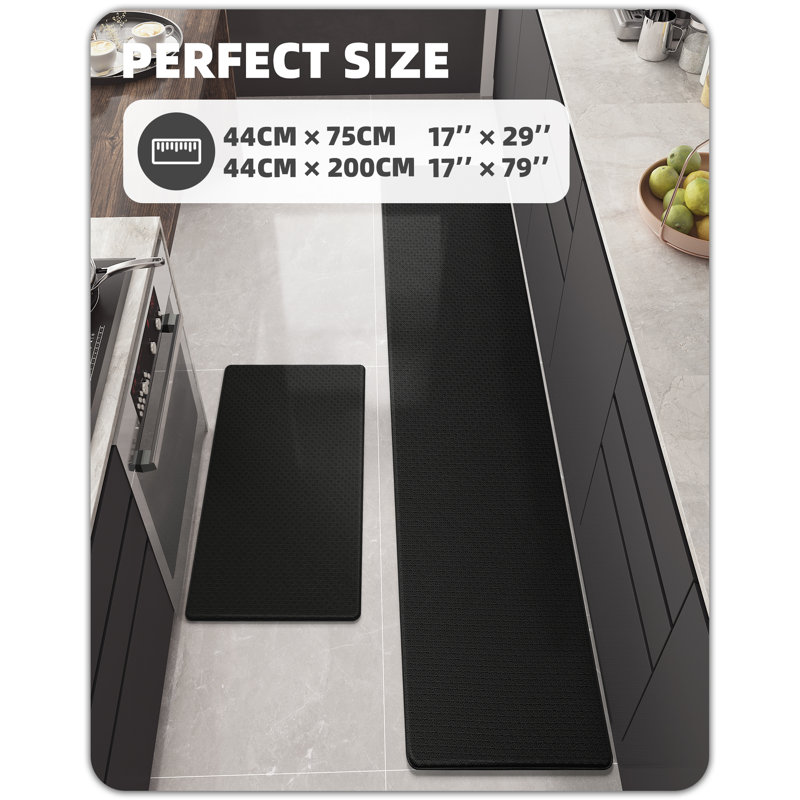 Agilmar Water Resistant Anti-Fatigue Non-Skid Kitchen Mat, Runner 1'4" x 6'6" & 1'4" x 2'4", Black