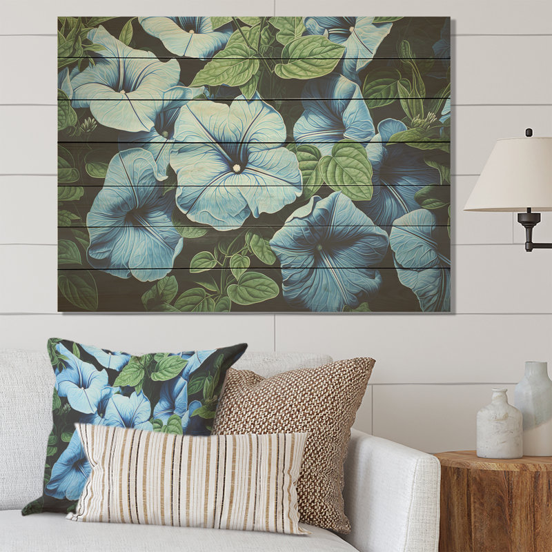 Bleu et blanc, Morning Glory Garden Symphony II - Morning Glory sur impression sur bois, H 30 po x l 40 po x P 0,78 po