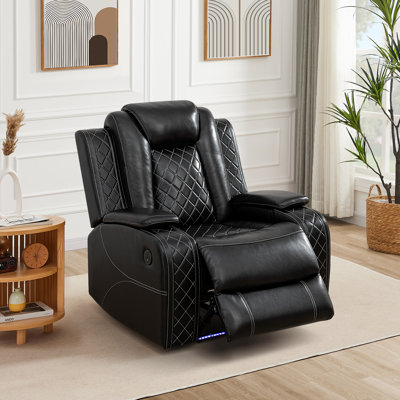  Power Recliner Chair with LED, Leather Strong Frame and Ergonomics Design, Black