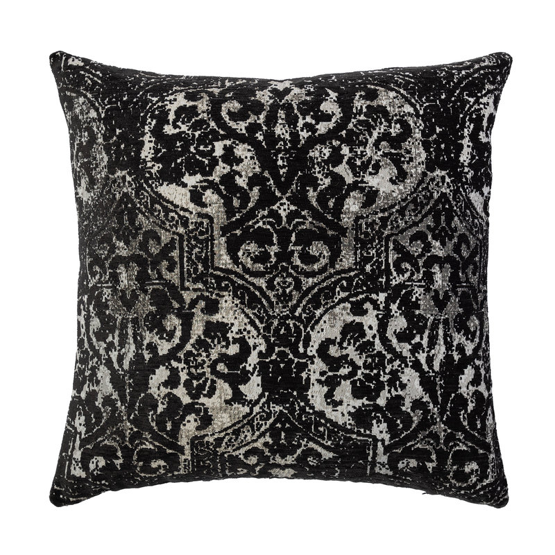 Paloma Square Pillow Cover & Insert, Black Damask