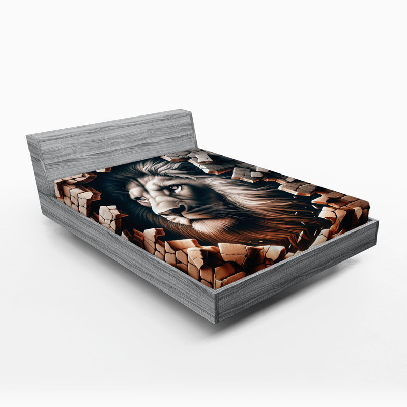 Drap-housse Ambesonne Lion_ Mur de briques et pose classique_ Gingembre noix de coco, Grand