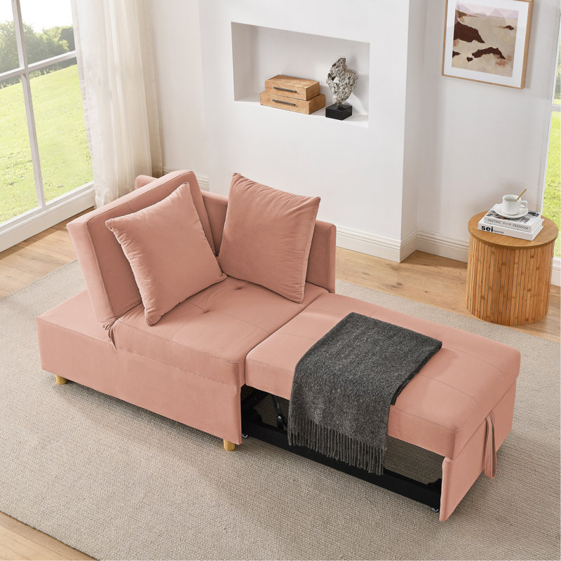 Convertible Sleeper Sofa Chair Adjustable Backrest Recliner with Pullout Sofa Bed, Pink Linen