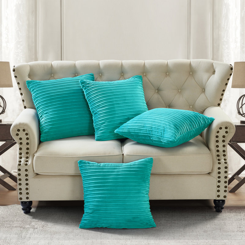 Housse de coussin carré en flanelle nervurée, Bleu baltique