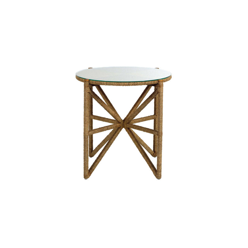 Transitional Nigel 26'' Brown Wood and Glass Round End Table