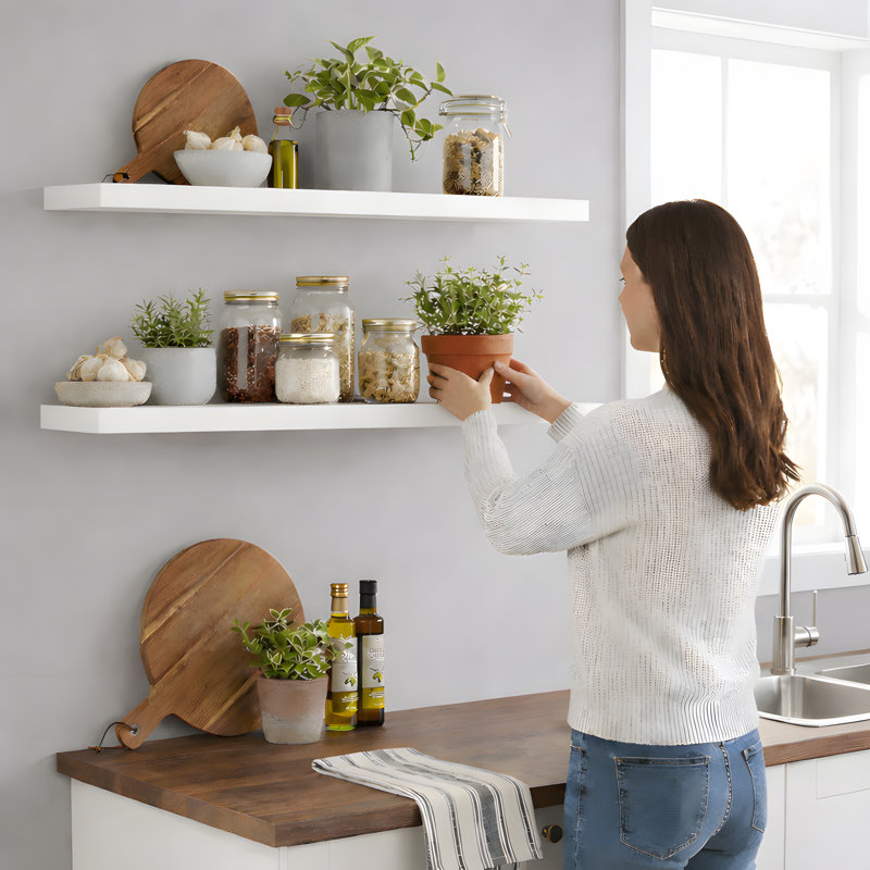 2 Pieces Floating Shelves, Wall Shelf Display Shelves for Living Room/Bedroom/Bathroom/Kitchen, 1.5" H x 36" W x 6.7" D