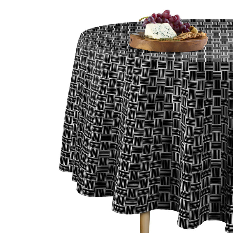 Primland Basket Weave Round Tablecloth, 60" x 60", White