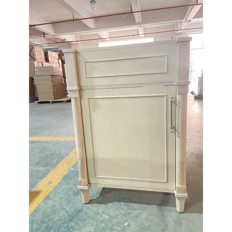 Meuble-lavabo en bois naturel de 61 cm (24 po) avec lavabo blanc, Bois naturel, 24.02" W