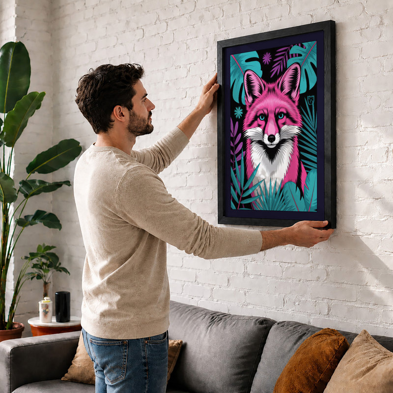 Magenta Fox Head Modern - Framed Print, A2 - 59.4 x 42.0 cm, White