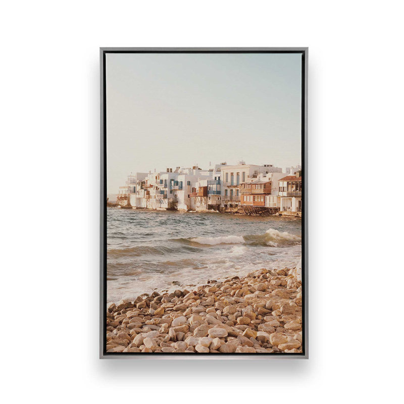 Mykonos Morning, impression sur toile roulée, H 12,75 po x l 8,75 po x P 1,75 po, Cadre flottant en chrome poli
