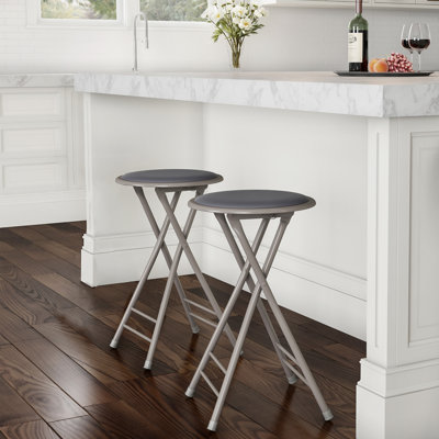 Lavish Home Backless 24-Inch Folding Stool with 225lb Capacity (Set of 2, Gray)